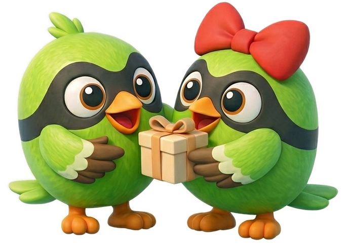 Egi & Eli memegang hadiah